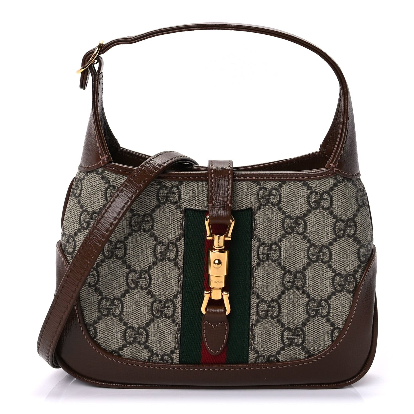 GG Supreme Monogram Azalea Calfskin Web Mini Jackie 1961 Hobo  Beige Ebony Brown Sugar