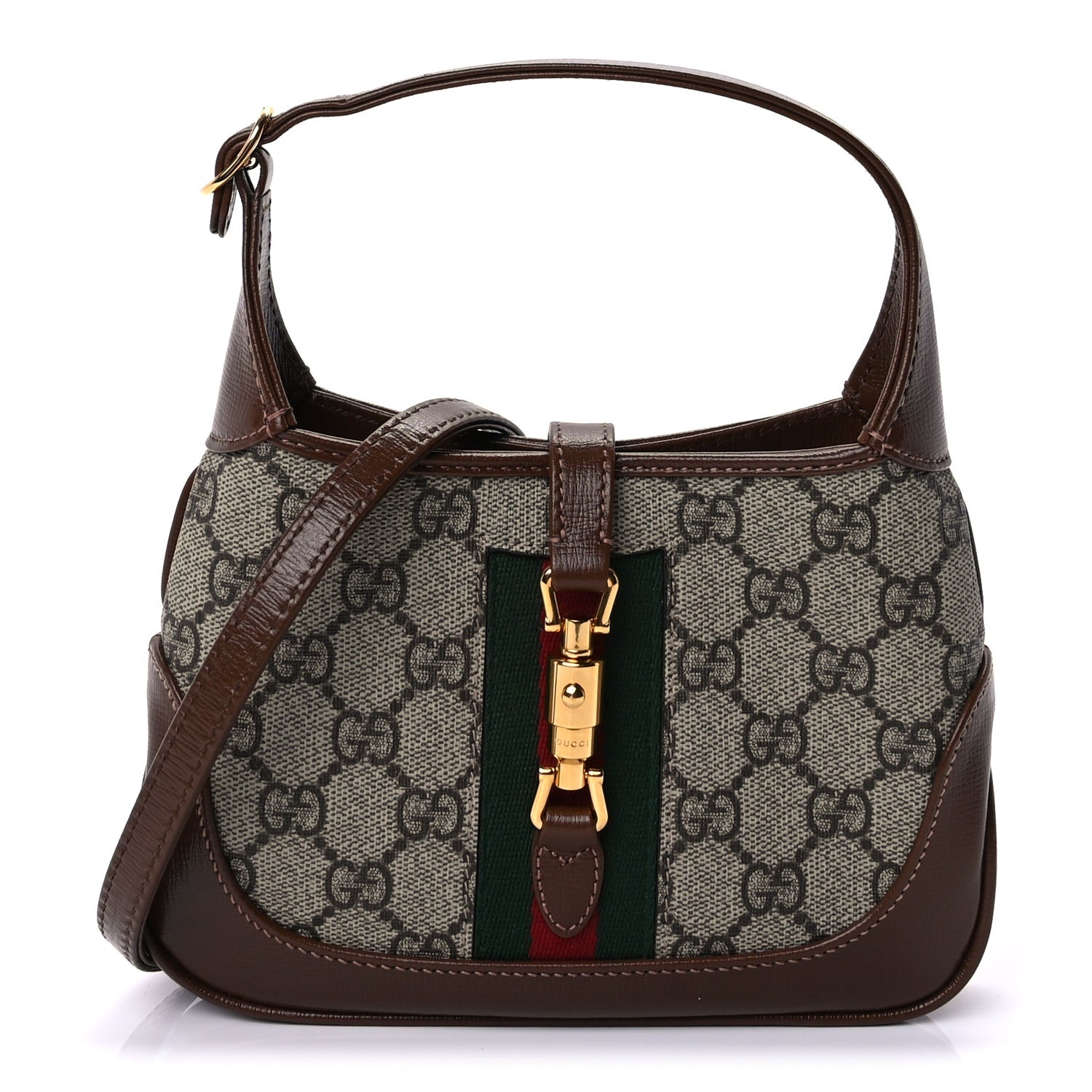 Gucci GG Supreme Monogram Azalea Calfskin Web Mini Jackie 1961 Hobo  Beige Ebony Brown Sugar 1 of 7