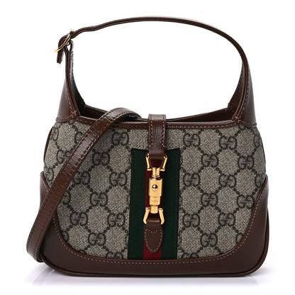 Gucci GG Supreme Monogram Azalea Calfskin Web Mini Jackie 1961 Hobo  Beige Ebony Brown Sugar 1 of 7
