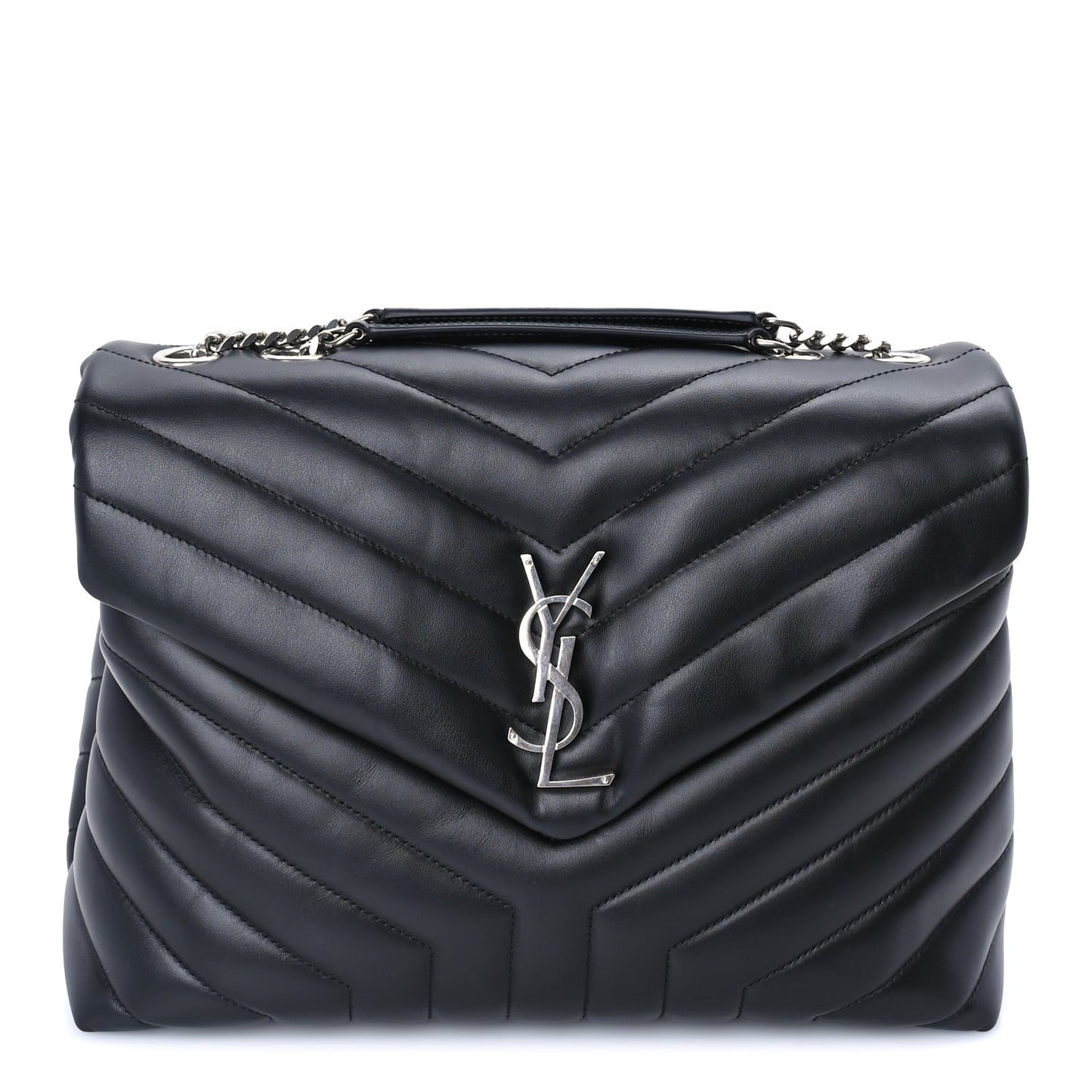 Calfskin Y Quilted Monogram Medium Loulou Chain Satchel Black