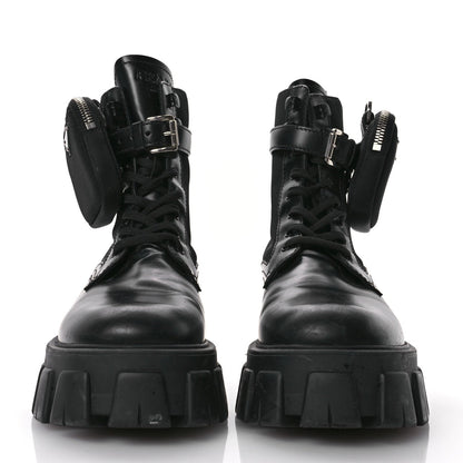 Prada Spazzolato Rois Nylon Metal Triangle Logo Monolith Pouch Pocket 55mm Boots 38.5 Black 3 of 7