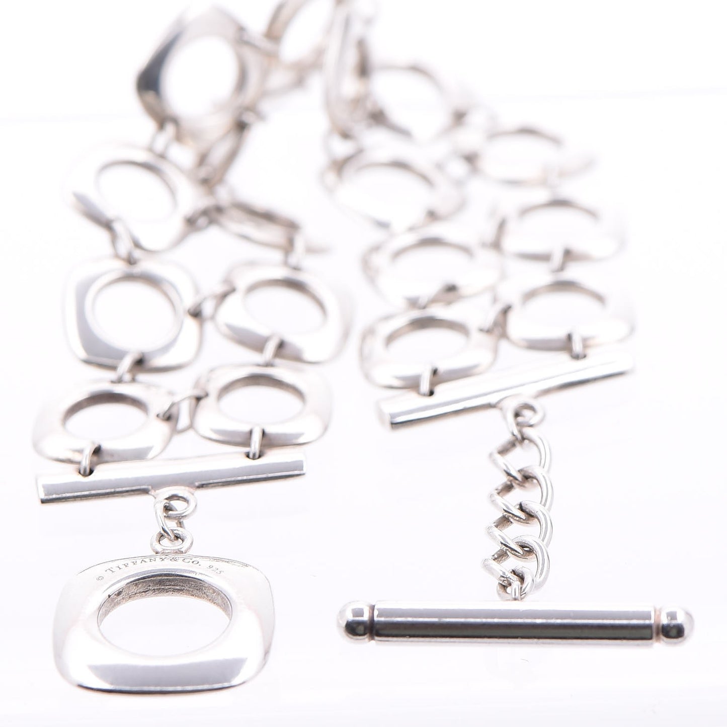 Sterling Silver Double Cushion Square Link Toggle Bracelet