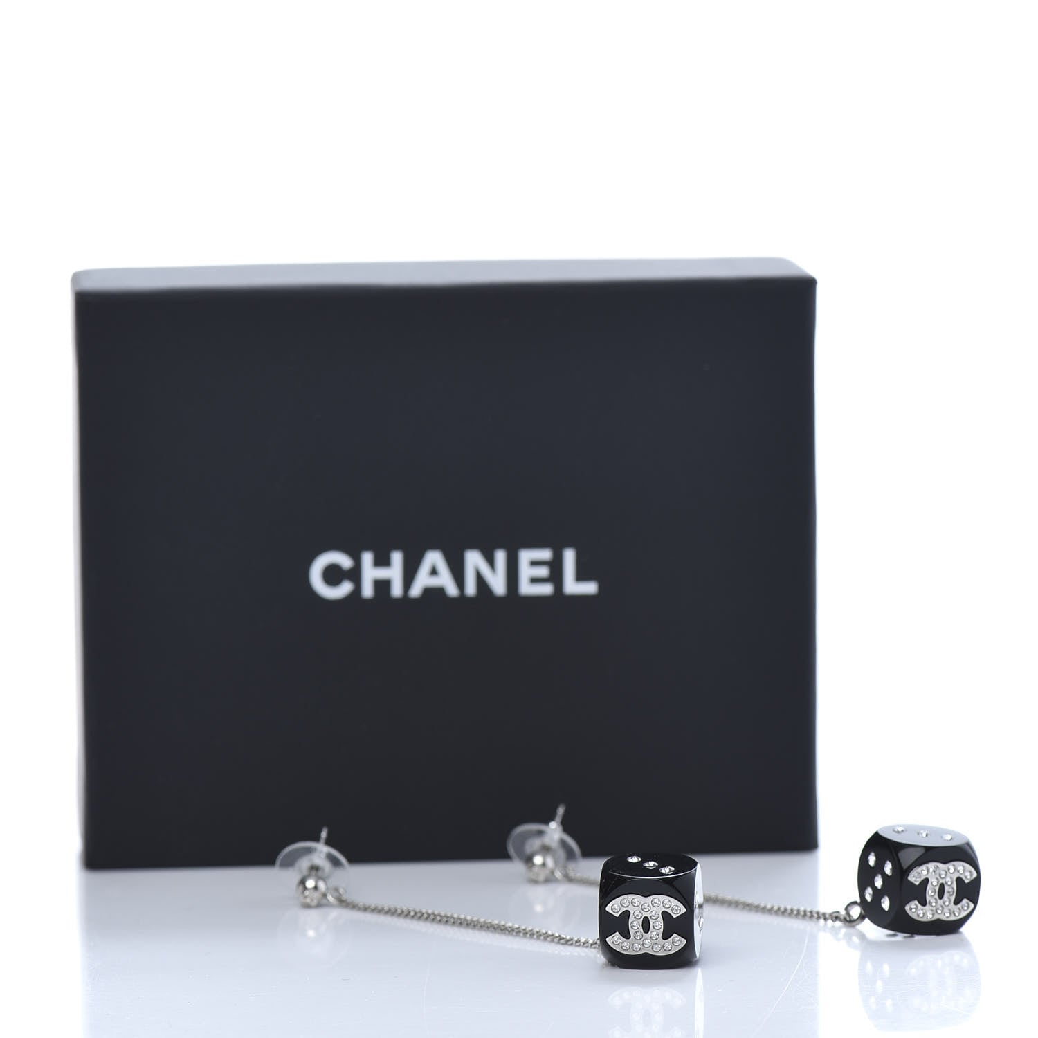 Chanel Crystal Resin CC Dice Drop Earrings Silver Black 6 of 6