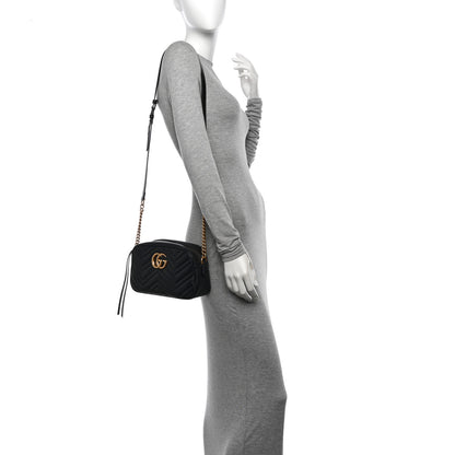 Gucci Calfskin Matelasse Small GG Marmont Chain Shoulder Bag Black 2 of 11