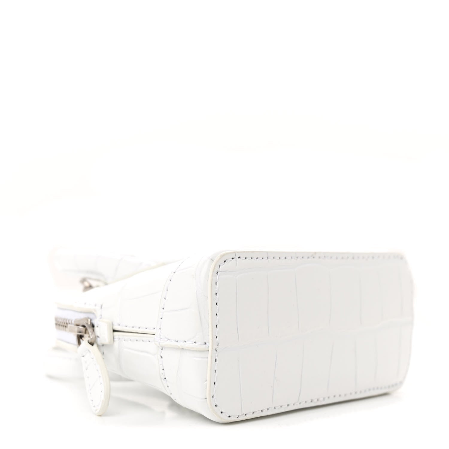Balenciaga Calfskin Logo Crocodile Embossed Mini Ville Top Handle Bag White Black 4 of 7