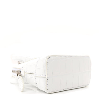Balenciaga Calfskin Logo Crocodile Embossed Mini Ville Top Handle Bag White Black 4 of 7