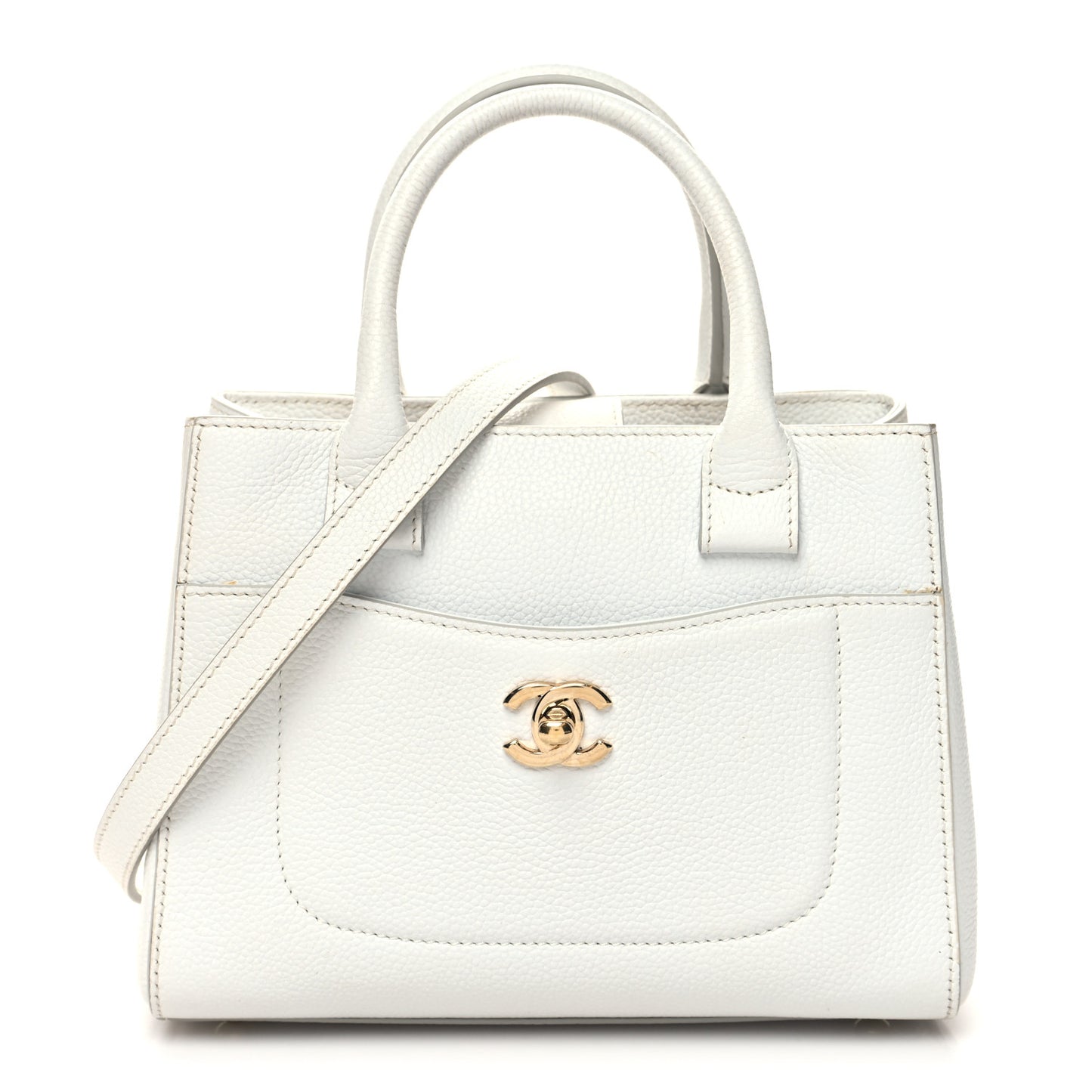 Grained Calfskin Mini Neo Executive Shopper Tote White