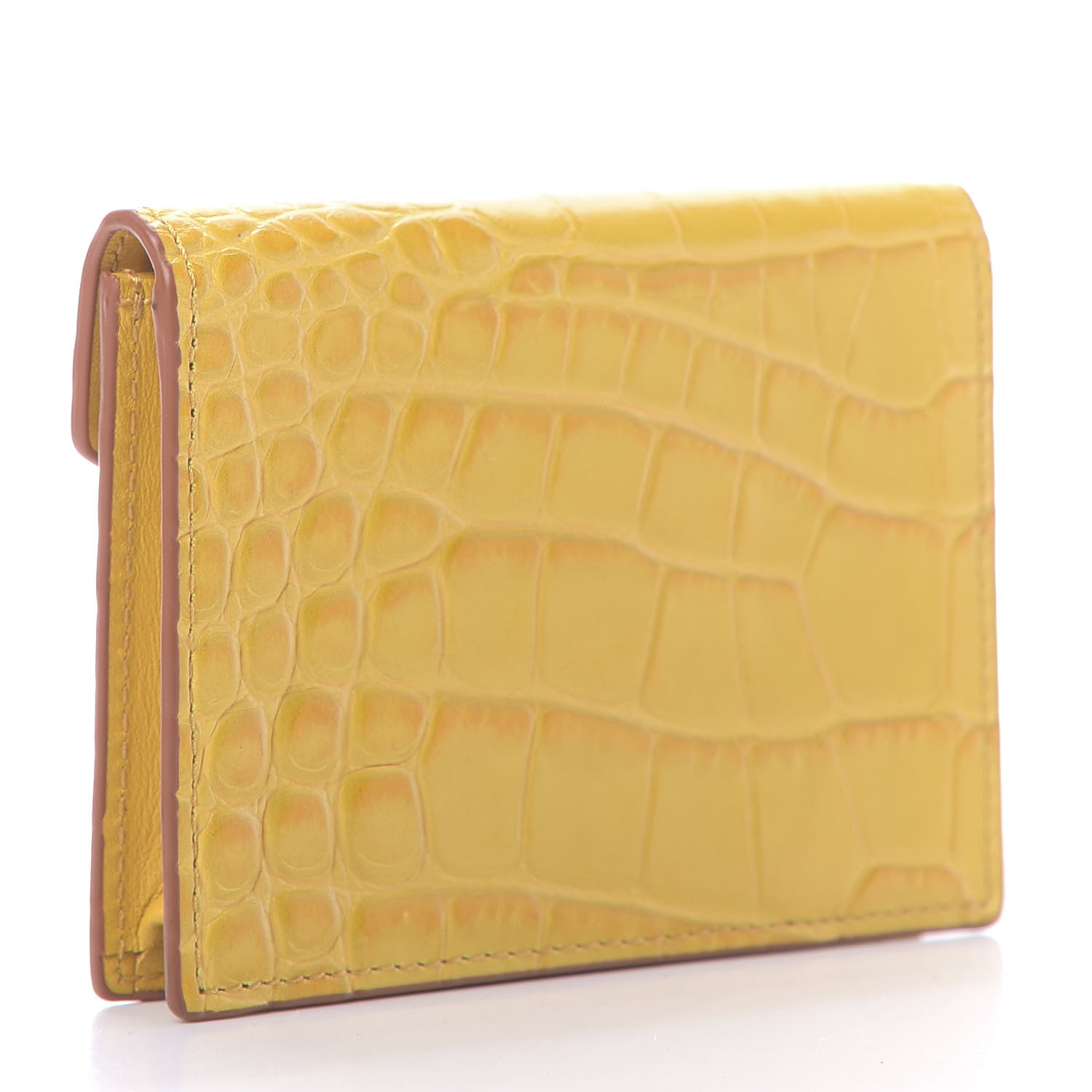 MCM Calfskin Crocodile Embossed Flap Card Holder Golden Mango 3 of 10