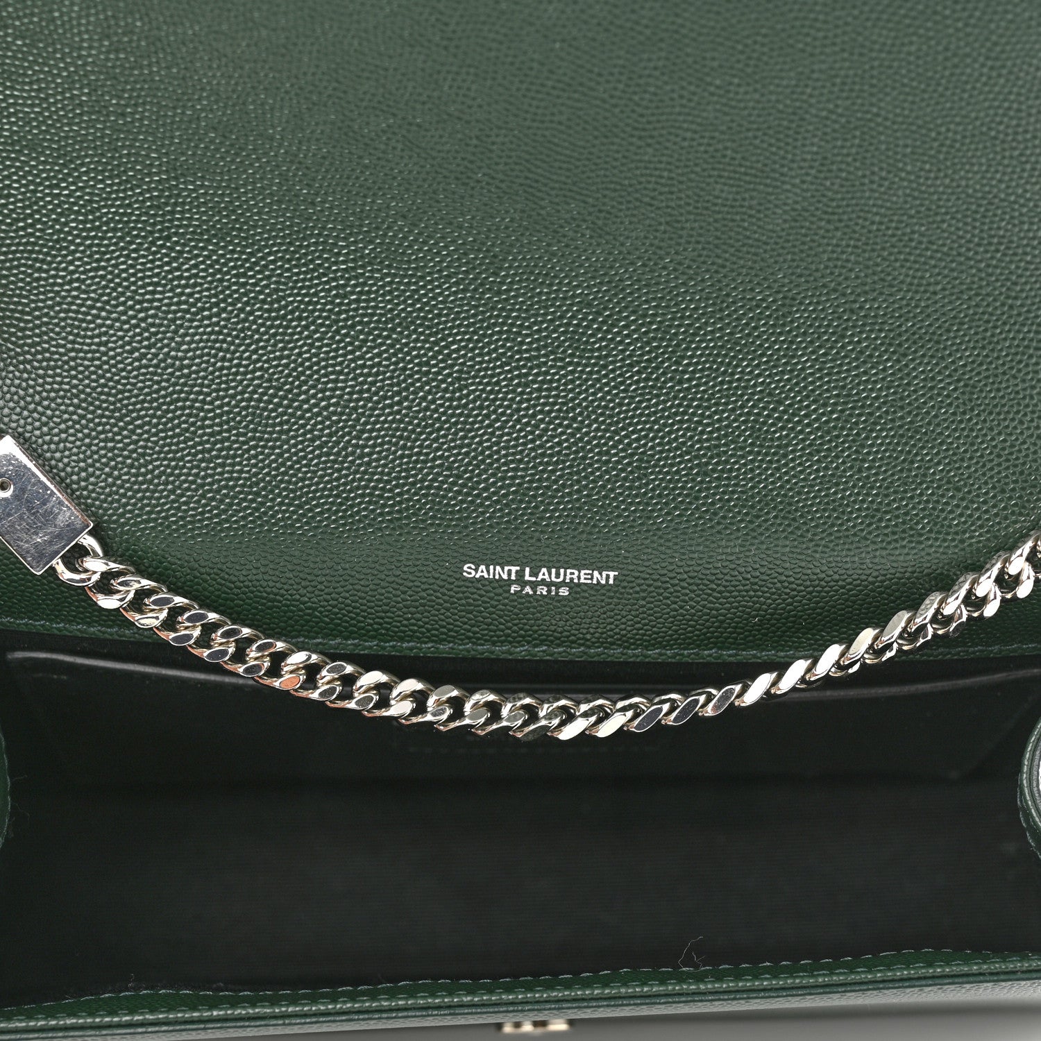 Saint Laurent Grain De Poudre Medium Monogram Kate Satchel Vert Fonce 5 of 9