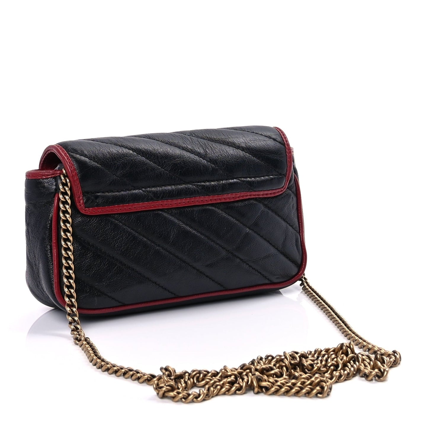Vintage Effect Calfskin Matelasse Diagonal Super Mini Torchon GG Marmont Shoulder Bag Black Romantic Cherry Black Romantic Cherry