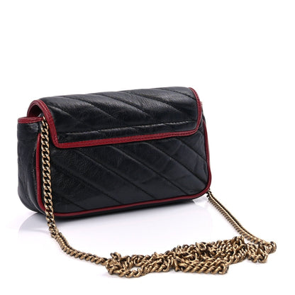 Gucci Vintage Effect Calfskin Matelasse Diagonal Super Mini Torchon GG Marmont Shoulder Bag Black Romantic Cherry Black Romantic Cherry 2 of 7