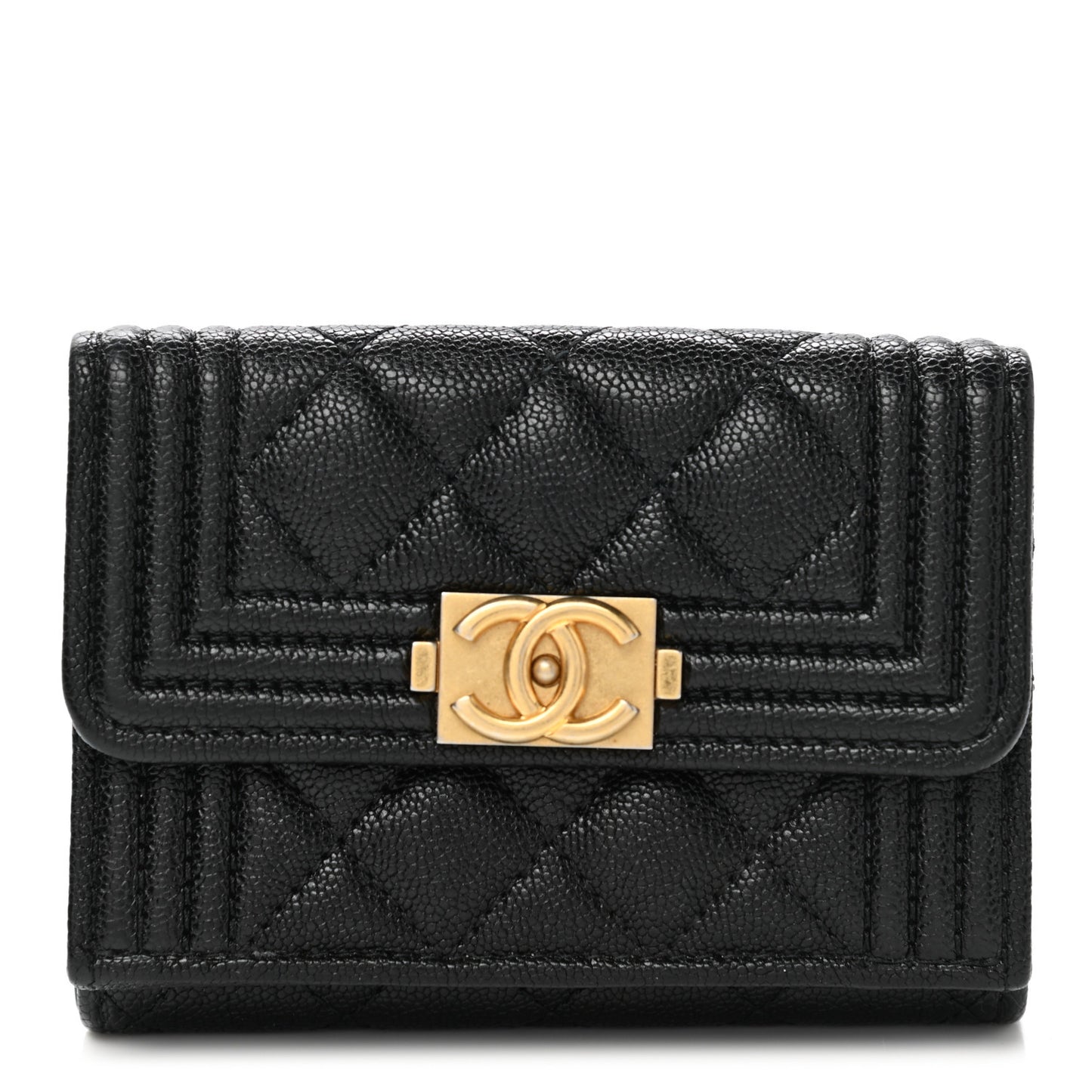 Caviar Quilted Small Boy Flap Wallet Black
