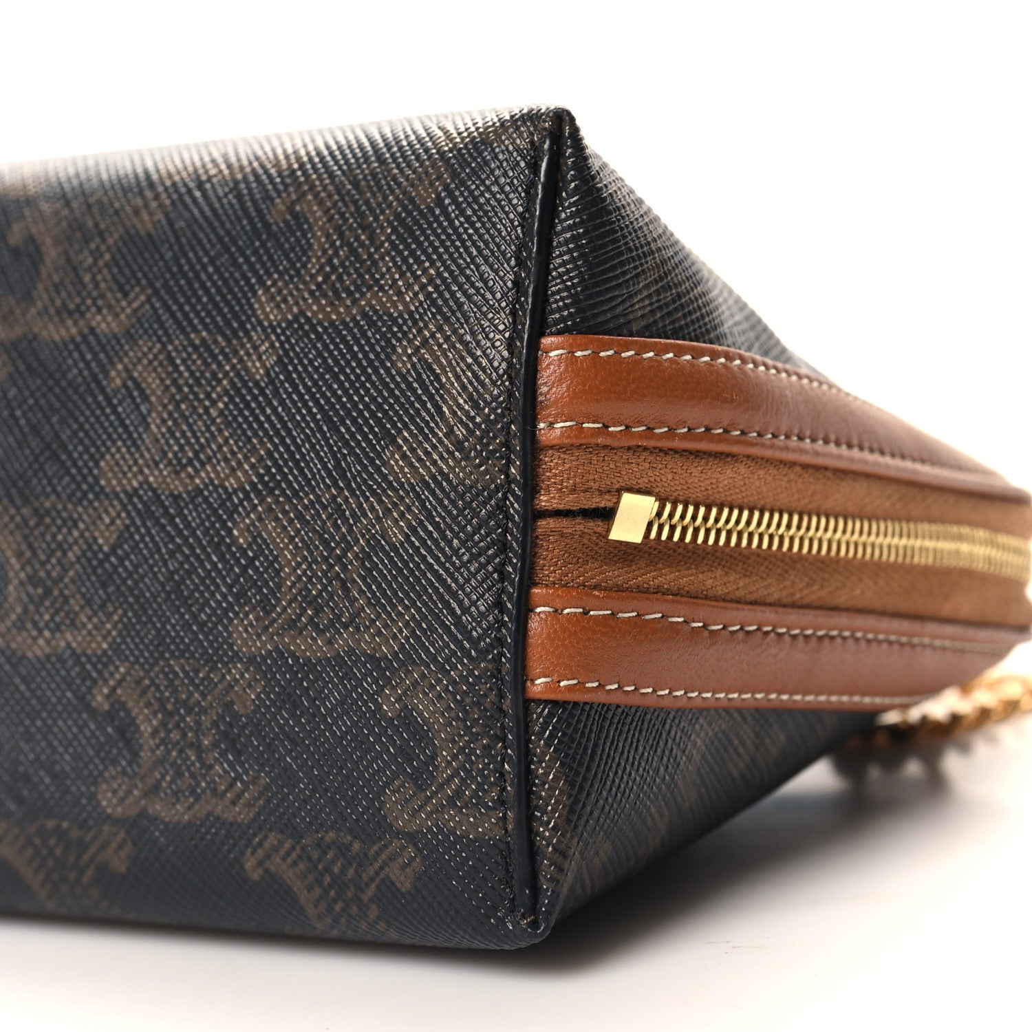 Celine Triomphe Canvas Lambskin Clutch On Chain Tan 10 of 11