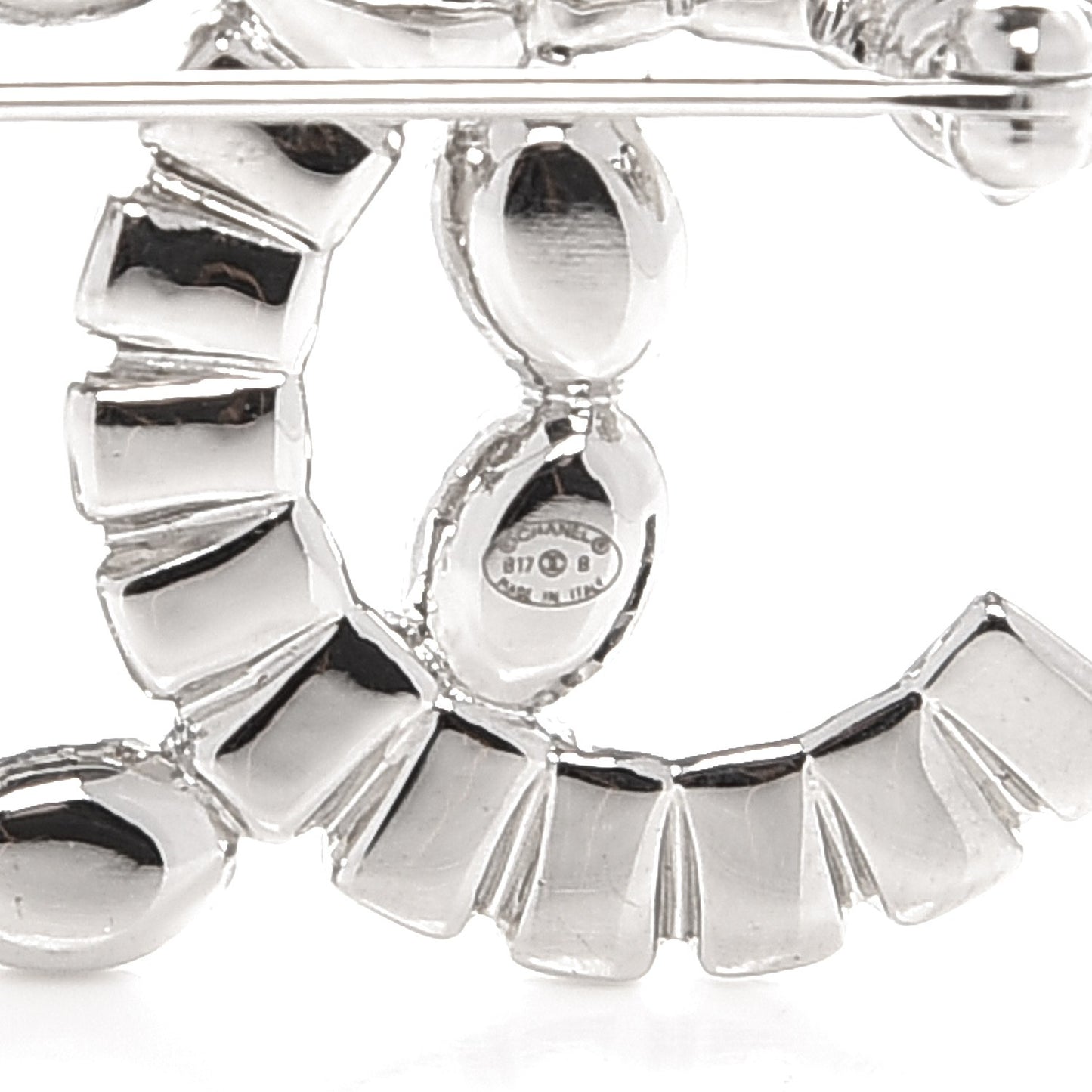 Baguette Crystal CC Brooch Silver Grey