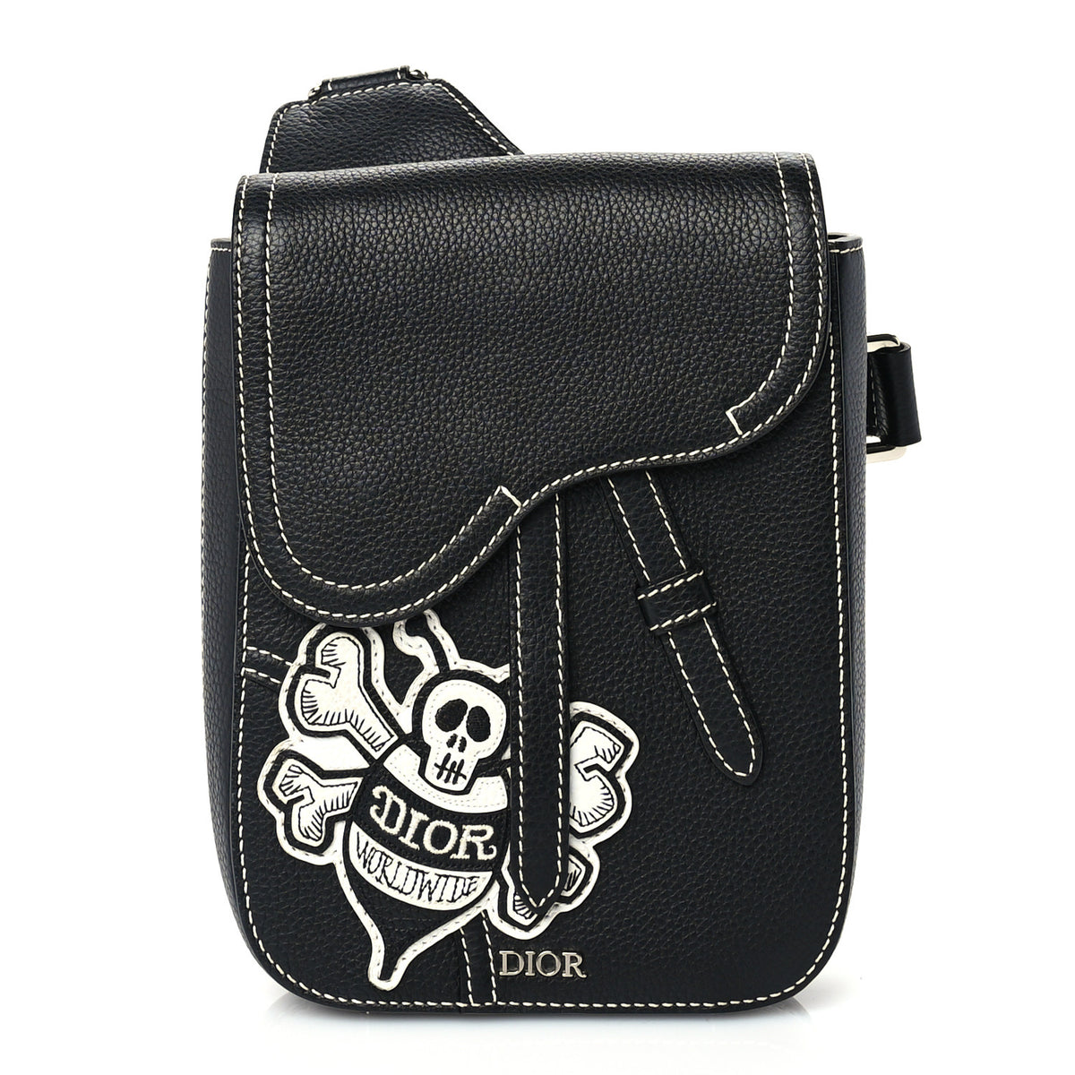 Christian Dior X SHAWN STUSSY Grained Calfskin Saddle Messenger Bag Black 1 of 8