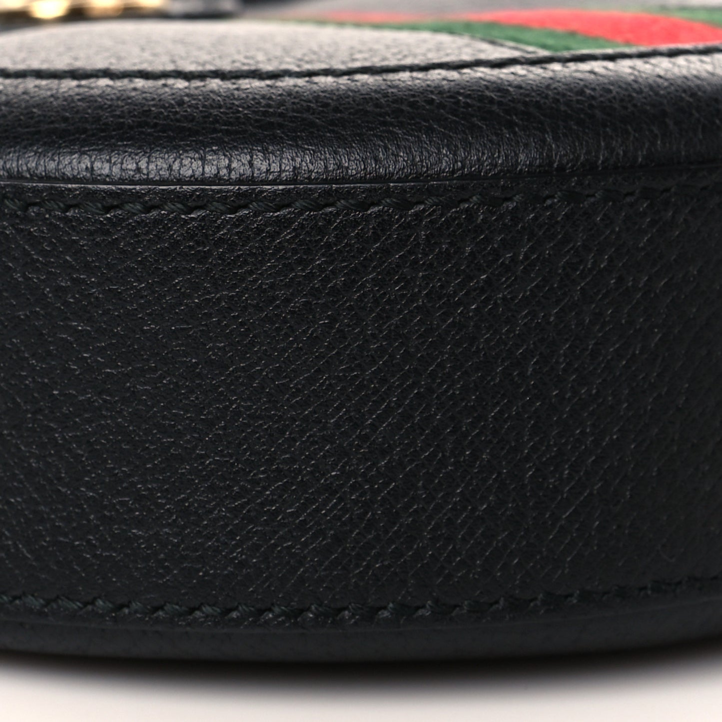 Grained Calfskin Web Mini Ophidia Round Shoulder Bag Black