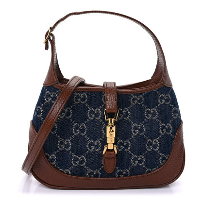 Gucci New Denim GG Monogram Calfskin Mini Jackie 1961 Hobo Blue Tea Cuir 2 of 16