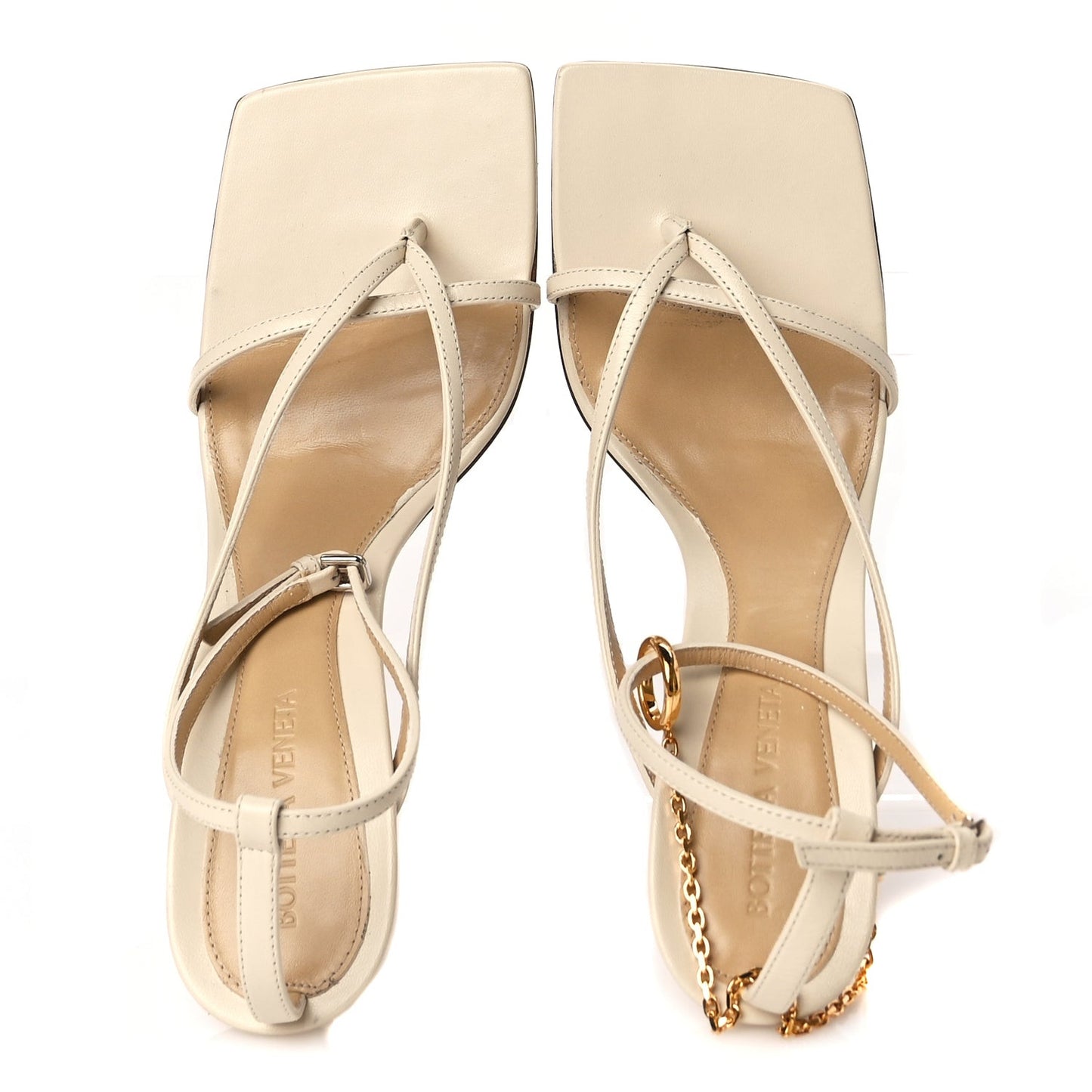 Lambskin Stretch Chain Strap 90mm Sandals 39 Sea Salt