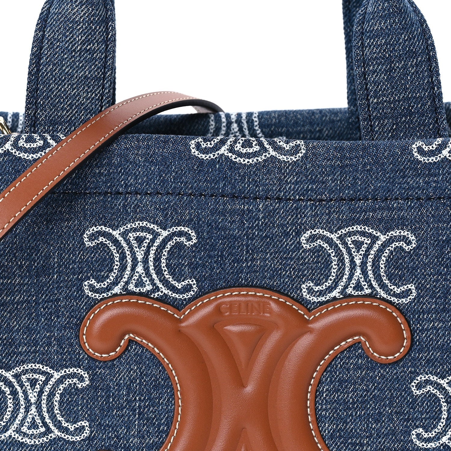 Celine Denim Calfskin Triomphe Print Cabas Blue Tan 6 of 8