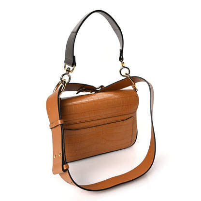 Chloe Calfskin Crocodile Embossed Small C Double Carry Autumnal Brown 2 of 8