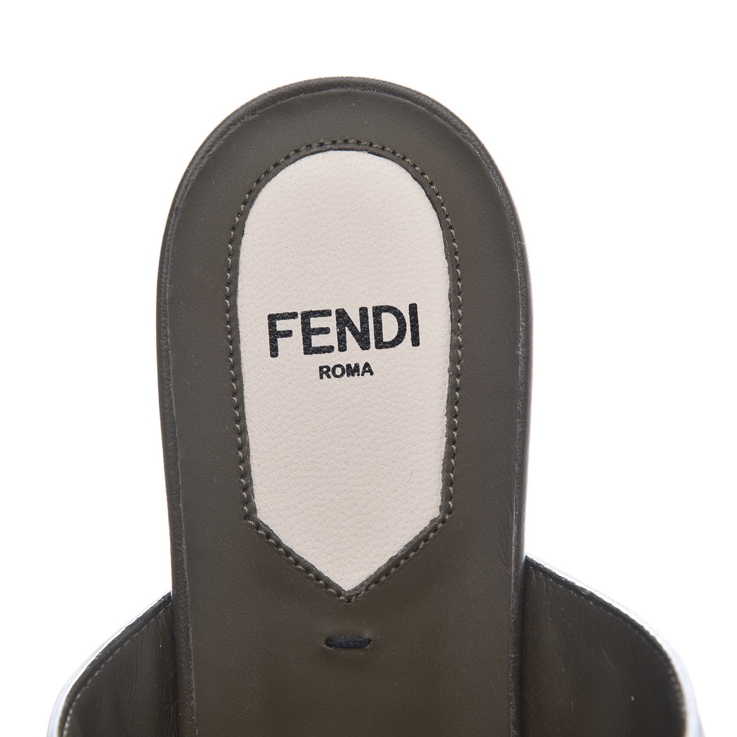 Vitello FF Embossed Buckle Flat Mules 37.5 Wood