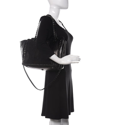 Valentino Garavani Eel Skin Medium Rockstud Tote Black 3 of 10