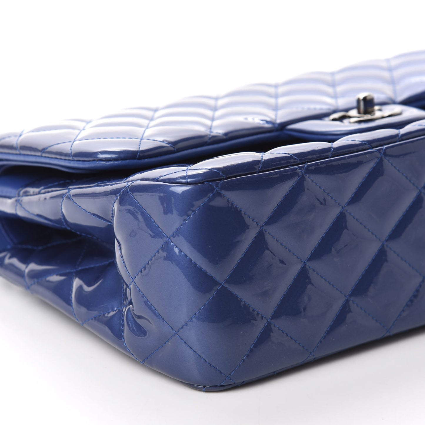 Patent Quilted Jumbo Double Flap Blue