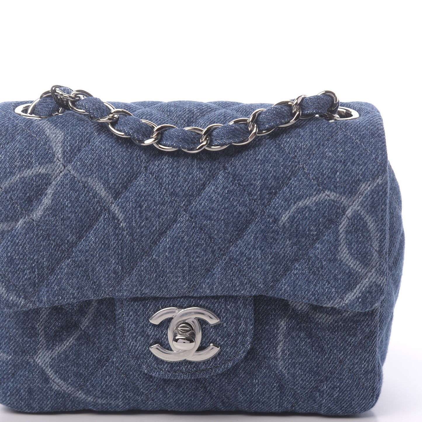 Denim CC Quilted Mini Square Flap Blue