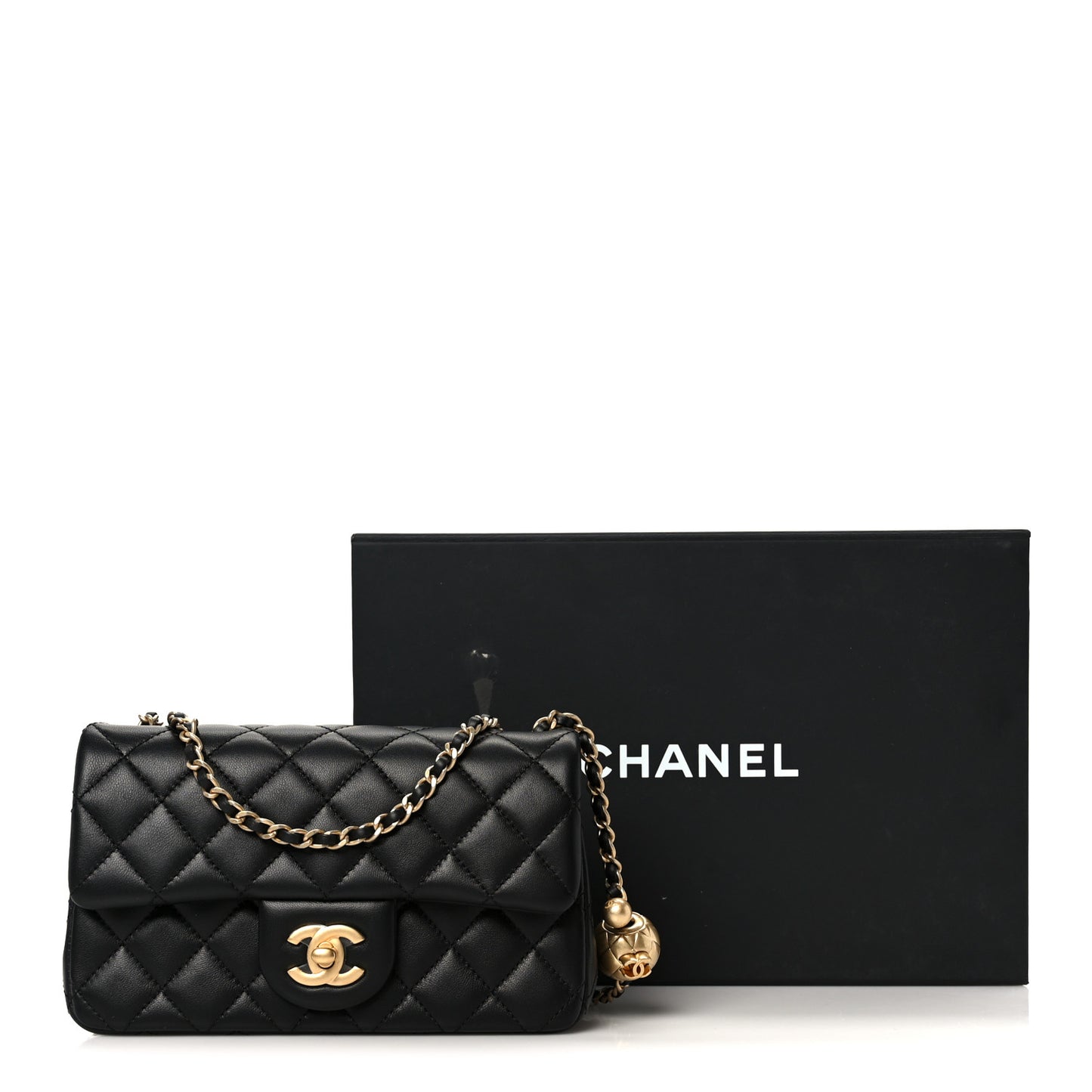 Lambskin Quilted Mini Rectangular Pearl Crush Flap Black