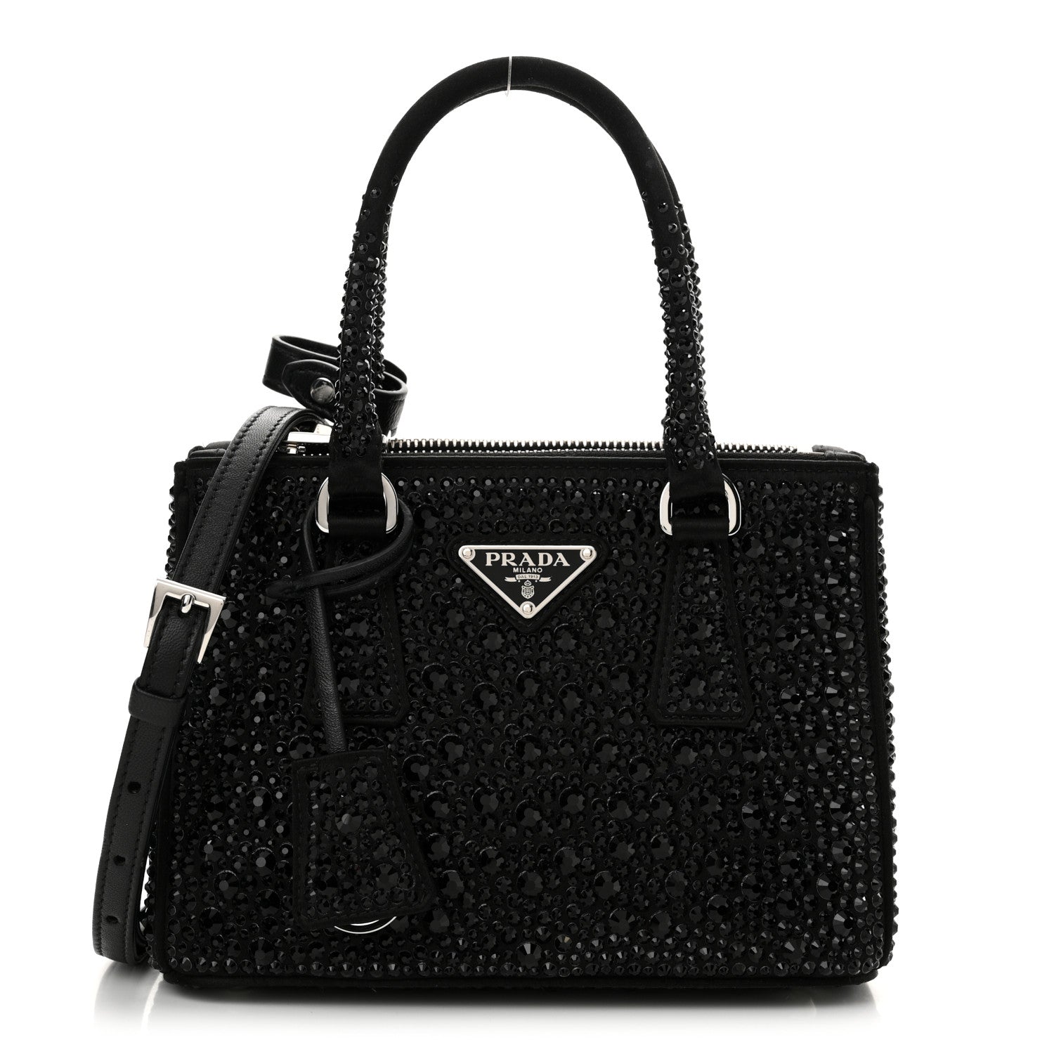 Prada Satin Crystal Mini Galleria Double Zip Tote Black 1 of 10