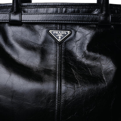 Prada Glossy Calfskin Triangle Extra Large Bonnie Shoulder Bag  Black 6 of 8