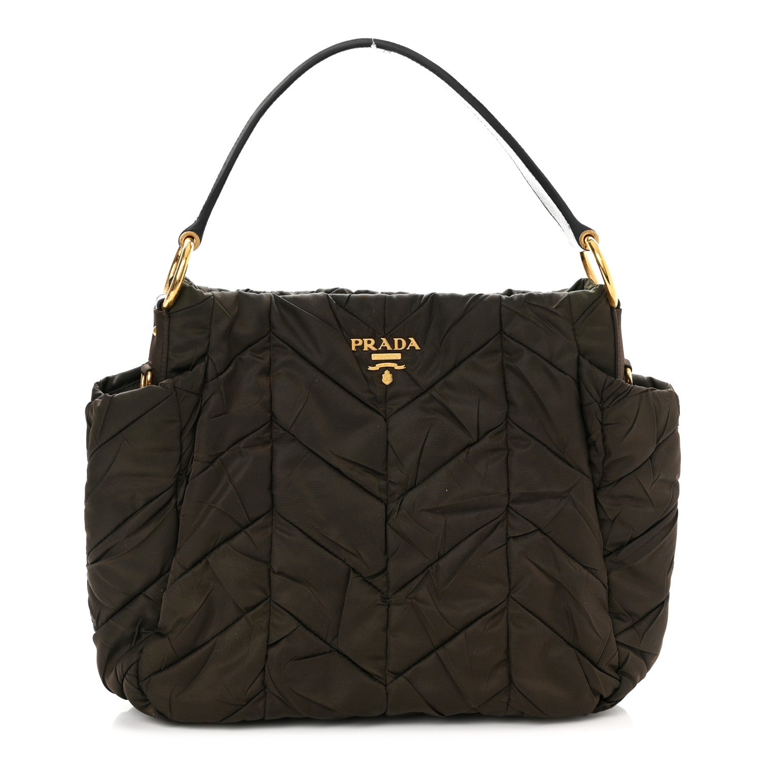 Prada Tessuto Nylon Chevron Quilted Shoulder Bag Brown 1 of 9