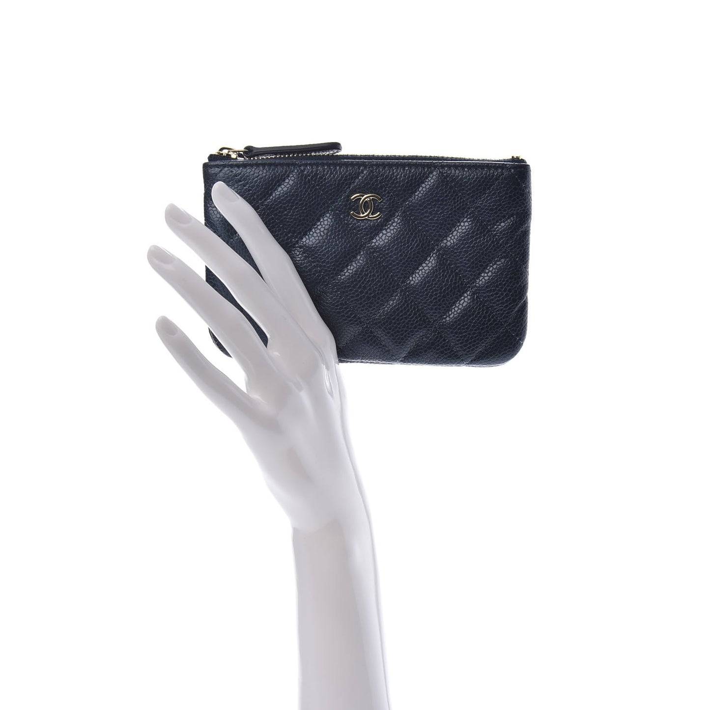 Metallic Caviar Quilted Small Cosmetic Case Dark Blue