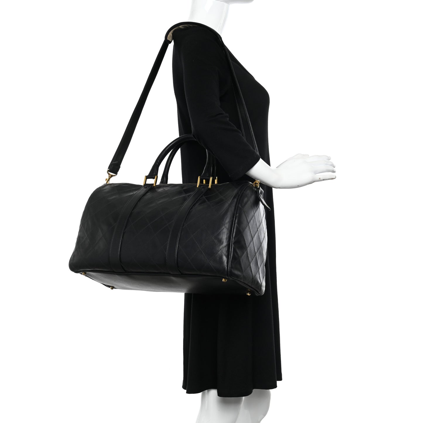 Calfskin Diamond Stitched Duffle Bag Black