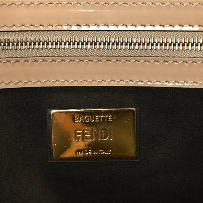 Fendi Shearling Vitello Vernice Mou Pequin Striped Baguette  Tobacco Black Tortora 5 of 8