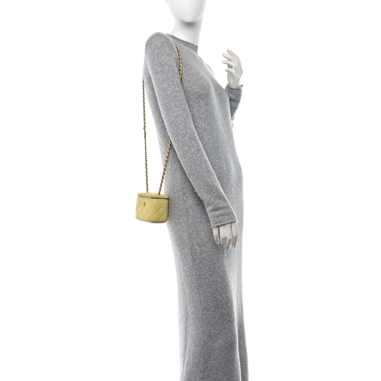 Caviar Quilted Mini Vanity Case With Chain Yellow