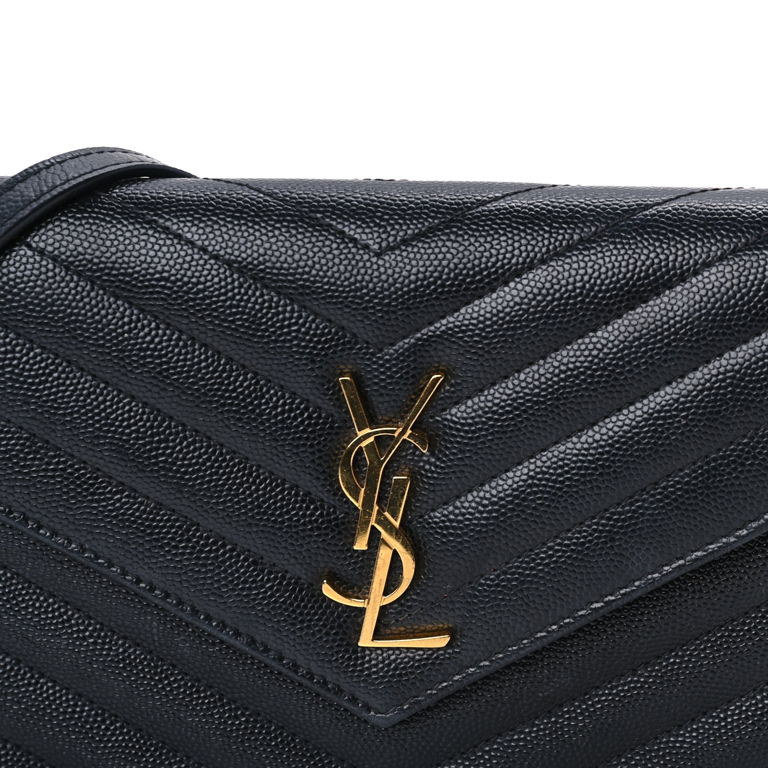 Saint Laurent Grain De Poudre Matelasse Chevron Monogram Envelope Chain Wallet Black 6 of 8