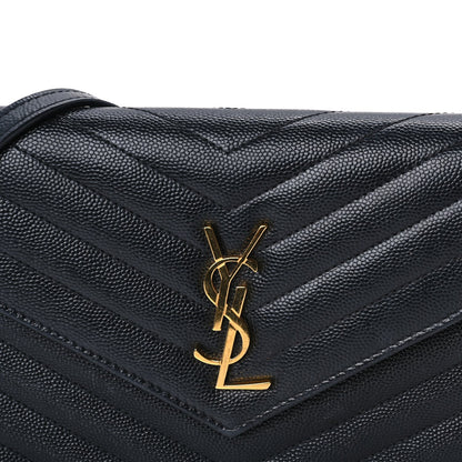 Saint Laurent Grain De Poudre Matelasse Chevron Monogram Envelope Chain Wallet Black 6 of 8