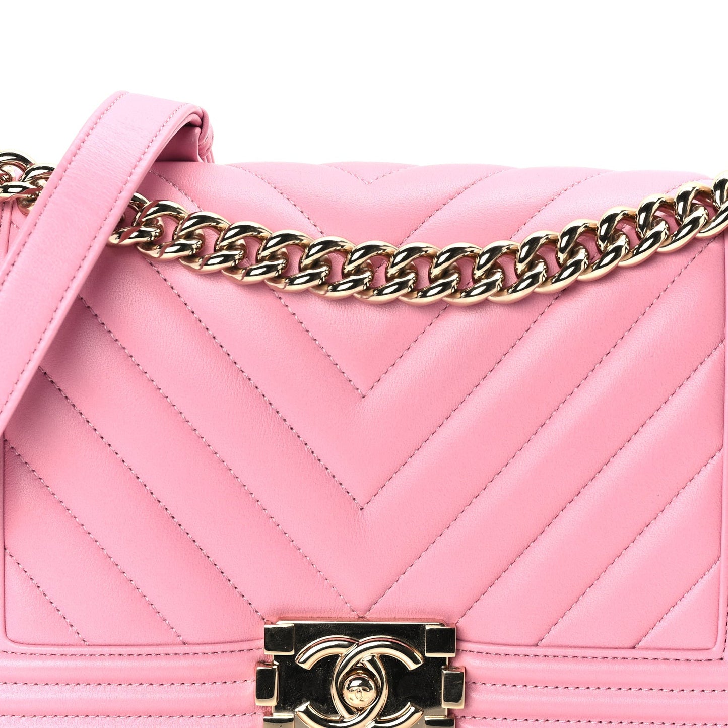 Lambskin Chevron Quilted Medium Boy Flap  Pink