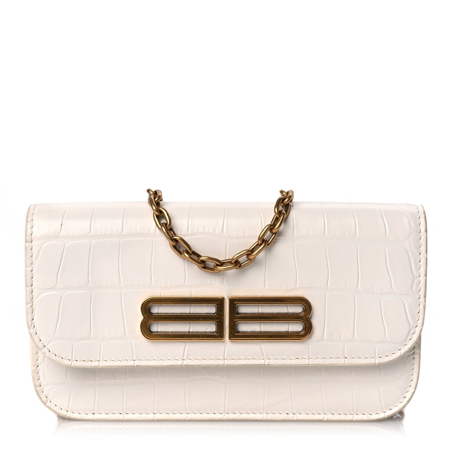 Balenciaga Extra Supple Calfskin Crocodile Embossed Gossip Wallet On Chain Optic White 1 of 8