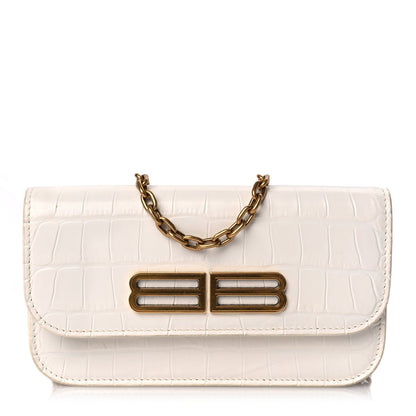 Balenciaga Extra Supple Calfskin Crocodile Embossed Gossip Wallet On Chain Optic White 1 of 8