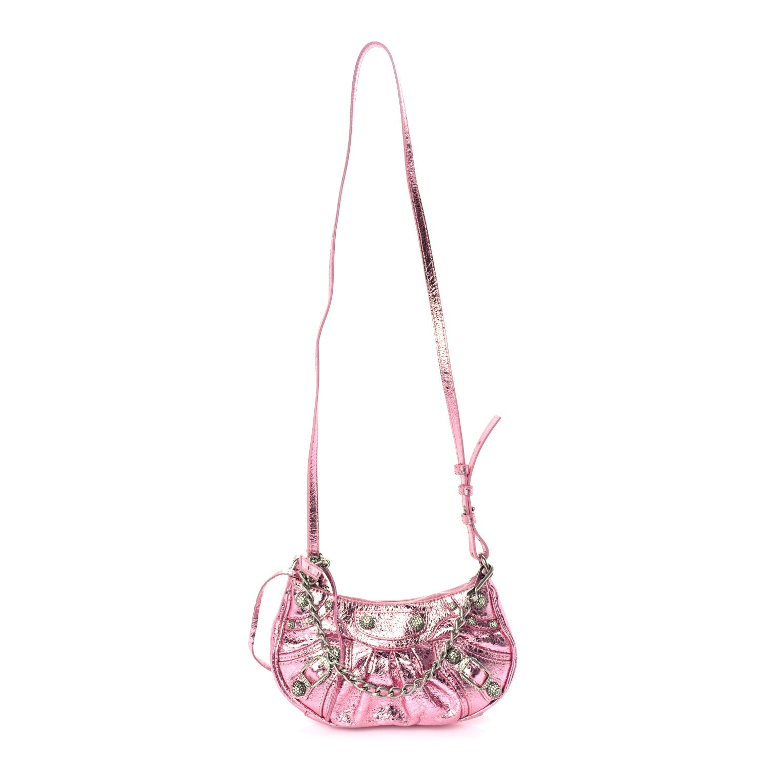 Balenciaga Metallic Agneau Arena Crystal Le Cagole Mini Purse With Chain Met Pink 1 of 8