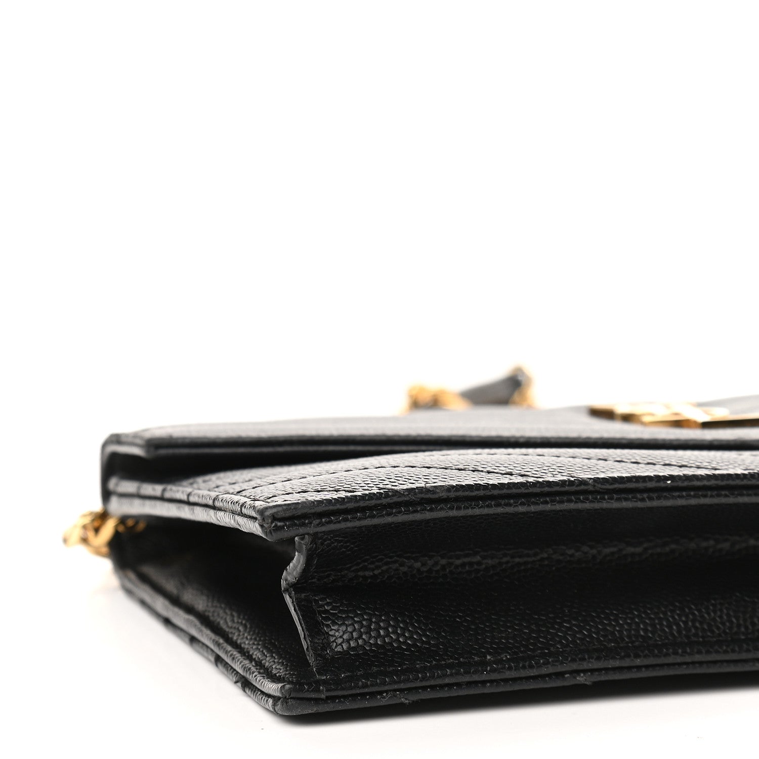Saint Laurent Grain De Poudre Matelasse Chevron Monogram Envelope Chain Wallet Black 8 of 12