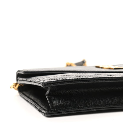 Saint Laurent Grain De Poudre Matelasse Chevron Monogram Envelope Chain Wallet Black 8 of 12