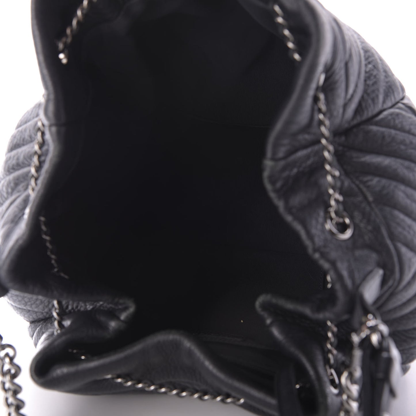 Deerskin Chevron Medium CC Chain Bucket Drawstring Bag Black