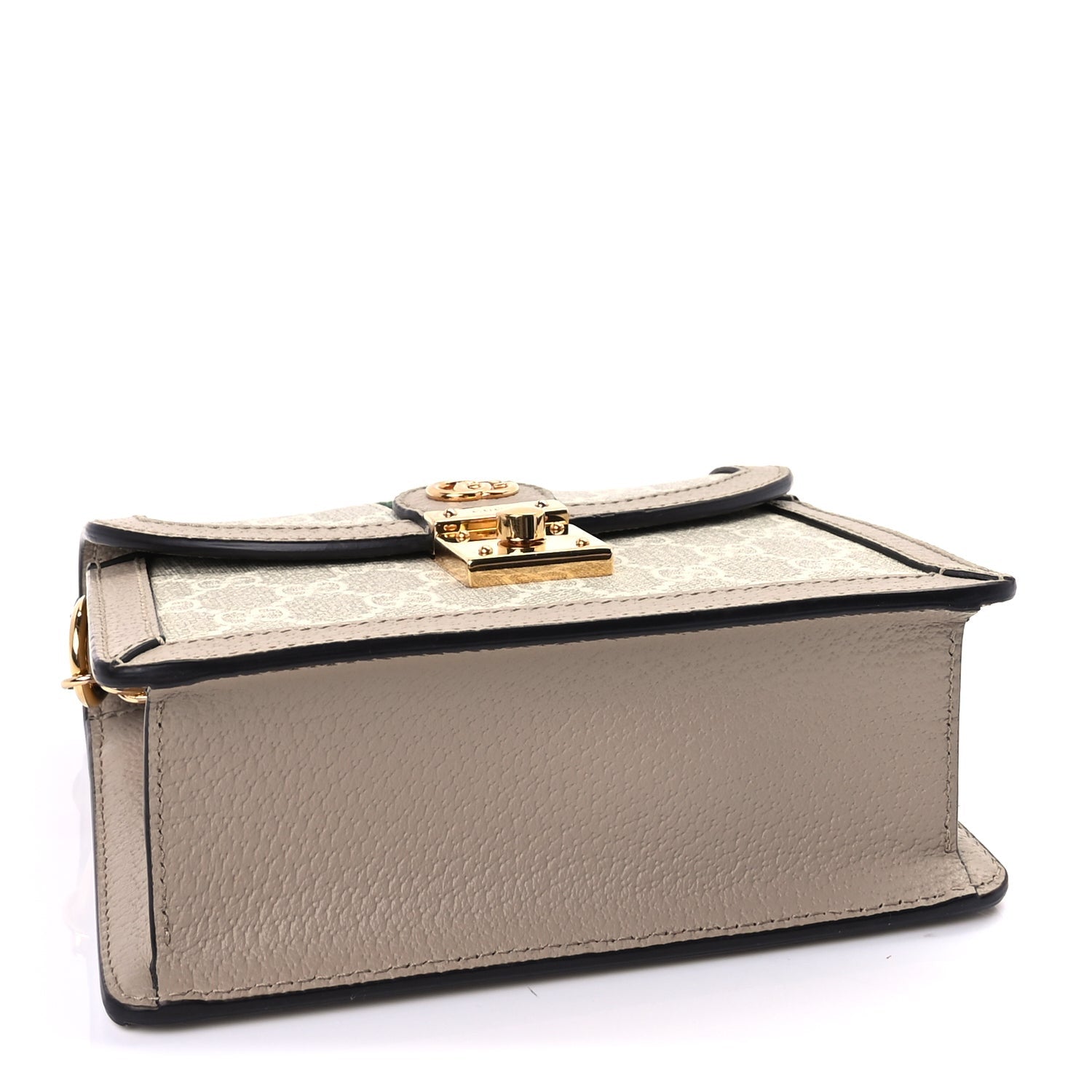 Gucci GG Supreme Monogram Textured Dollar Calfskin Web Mini Ophidia Padlock Top Handle Chain Shoulder Bag Beige Mystic White Oatmeal 4 of 10
