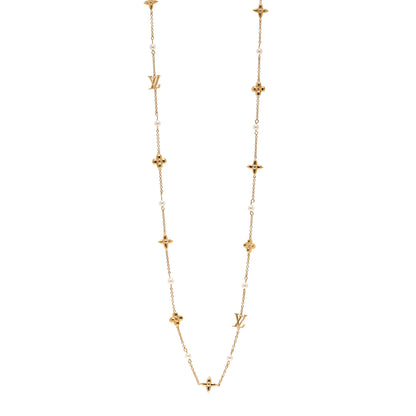 Louis Vuitton Metal Resin Louisa Long Necklace Gold White 1 of 6
