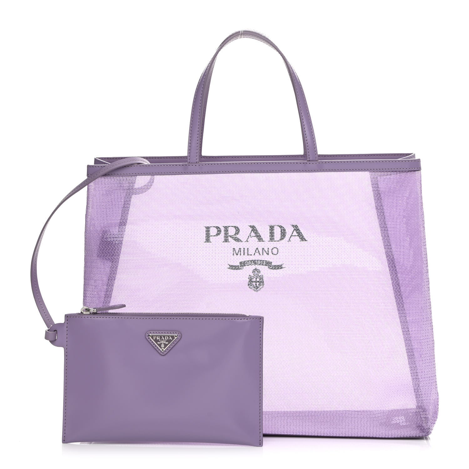 Prada Mesh Paillettes Spazzolato Logo Shopping Tote Lilium 1 of 10
