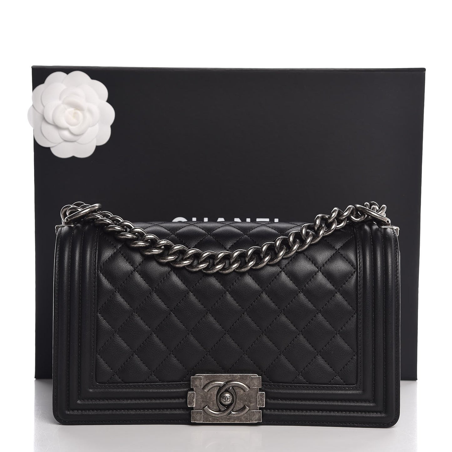 Calfskin Quilted Medium Boy Flap Black