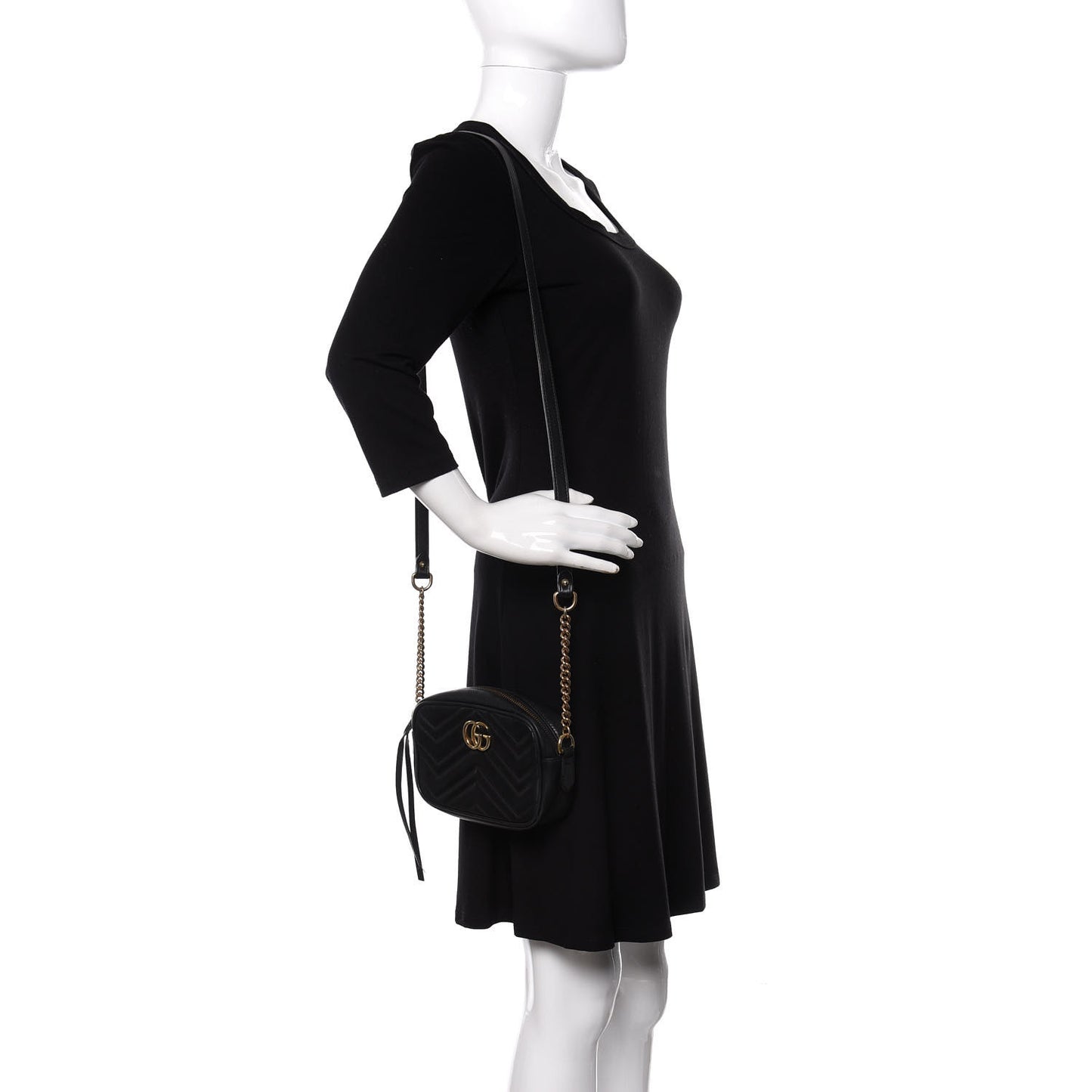 Calfskin Matelasse Mini GG Marmont Chain Shoulder Bag Black